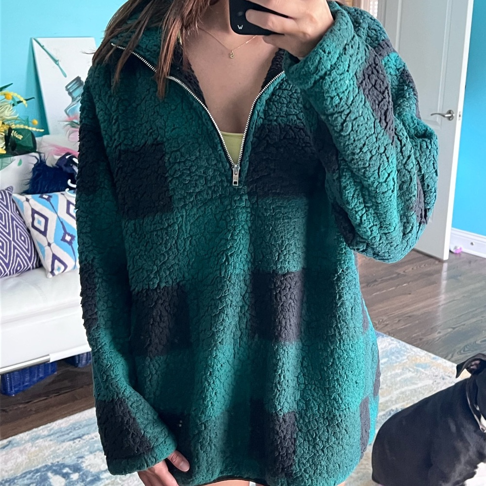 Fuzzy Half Zip Jacket Size Large - image 2